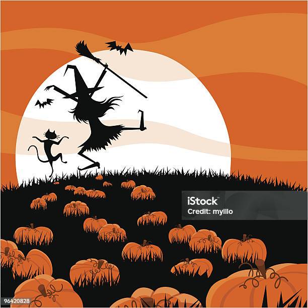 Halloween Night Stock Illustration - Download Image Now - Pumpkin Patch, Witch, Night