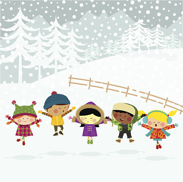 ilustrações de stock, clip art, desenhos animados e ícones de está a nevar - christmas snow child winter