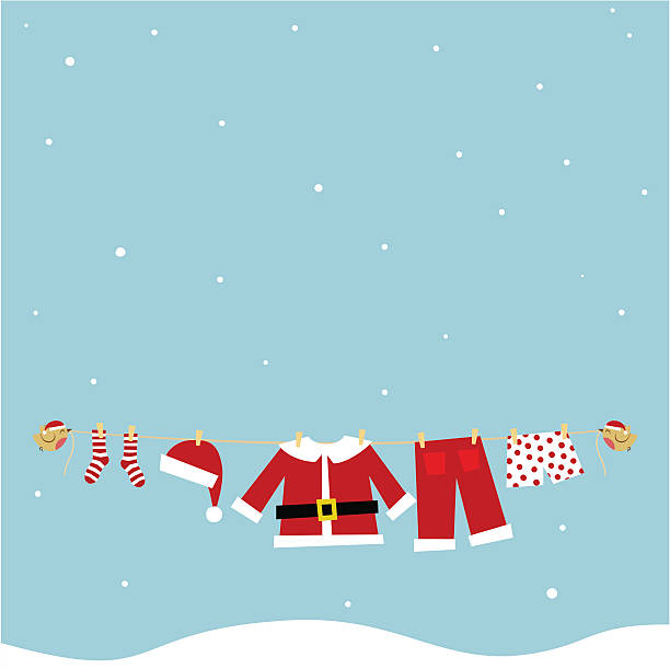 ilustrações, clipart, desenhos animados e ícones de cartão de natal - laundry clothing clothesline hanging