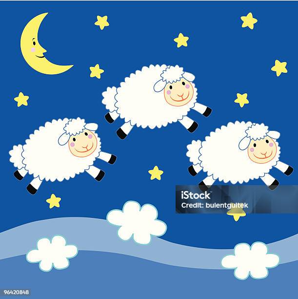 Pecore Sogno Di - Immagini vettoriali stock e altre immagini di Fantasia - Fantasia, Notte, Nube