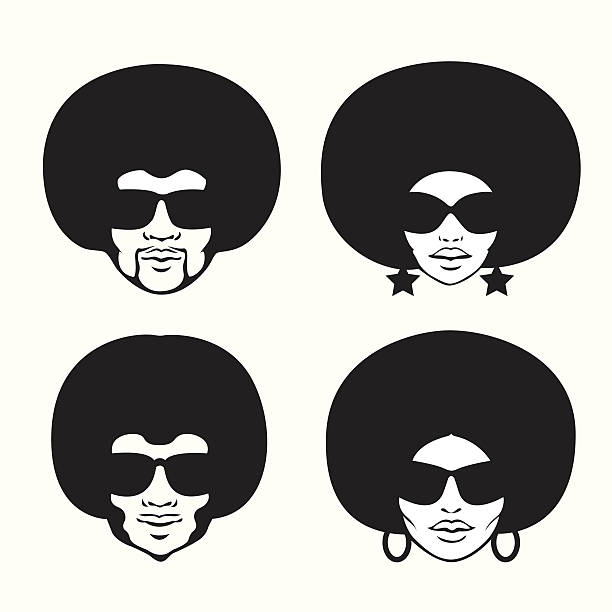 afro style four head silhouette.editable vector illustration.separate layers.include fileS:eps8,ai10,aics2 and 300dpi jpg afro hairstyle stock illustrations
