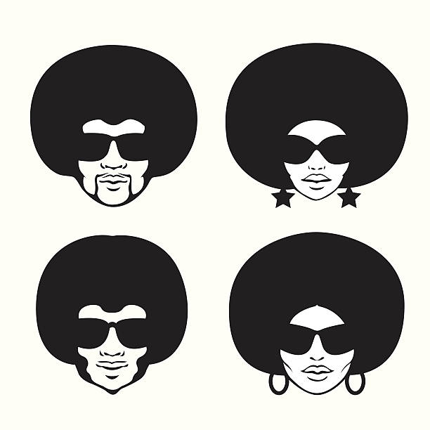 afro style four head silhouette.editable vector illustration.separate layers.include fileS:eps8,ai10,aics2 and 300dpi jpg black and white men facial hair beard stock illustrations