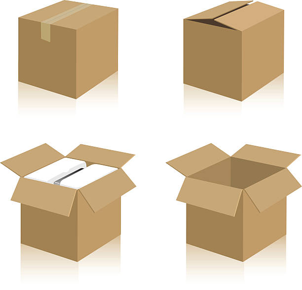 A bunch of illustrated boxes on white  boxes illustrations; open, closed and full package..editable and separate layers.include files:eps8,ai10,aics3 and 300 dpi jpg polystyrene box stock illustrations