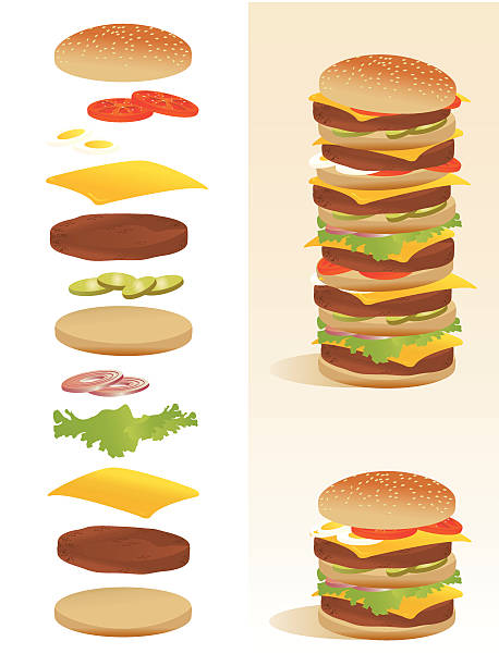 Burger deconstruction - All ingredients separated All the ingredients you need to make your own burger. tomato slice stock illustrations