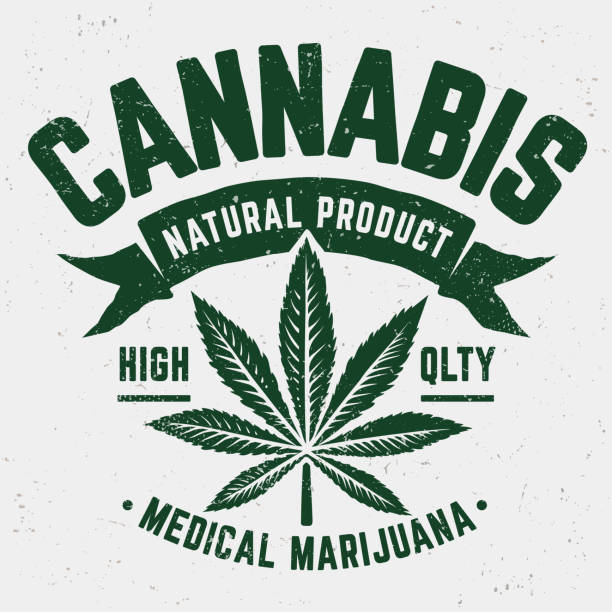 Cannabis Grunge Emblem Cannabis Grunge Emblem. Weathered old fashioned monochrome emblem with marijuana leaf. weed leaf stock illustrations
