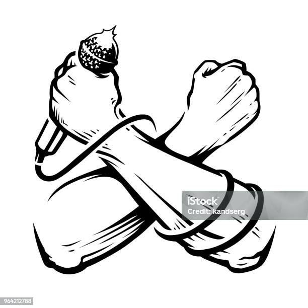 Crossed Hands With Microphone Vector Stock Illustration - Download Image Now - Hip Hop Music, Gesturing, Rap