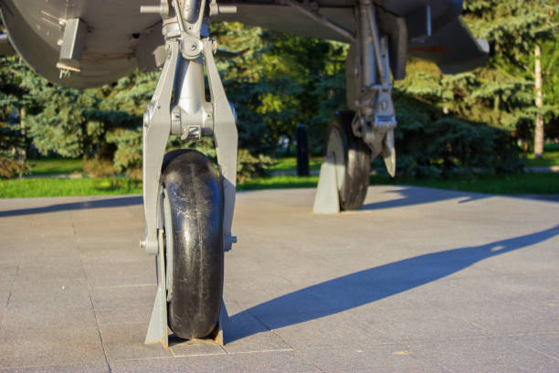 istock Front landing gear of army plane 964212952