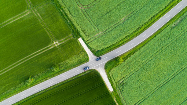 istock Road through agricultural area, aerial view 964213466