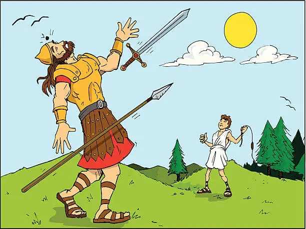 Vector illustration of Goliath Hit with Rock from Triumphant David