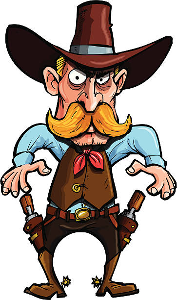 cowboy über seine waffen zu ziehen - cowboy hat wild west single object white background stock-grafiken, -clipart, -cartoons und -symbole