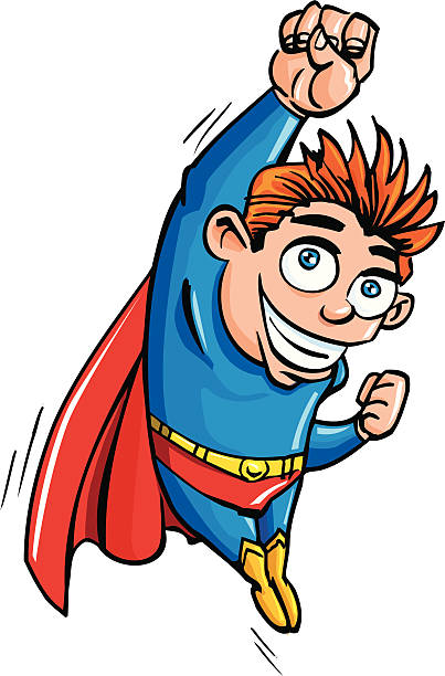 ilustraciones, imágenes clip art, dibujos animados e iconos de stock de superkid de historieta - superman