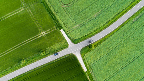 istock Road through agricultural area, aerial view 964214678