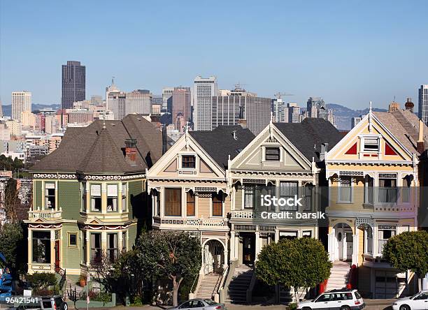 San Francisco Vitoriano Casas Na - Fotografias de stock e mais imagens de Alamo Square - Alamo Square, Ao Ar Livre, Arquitetura