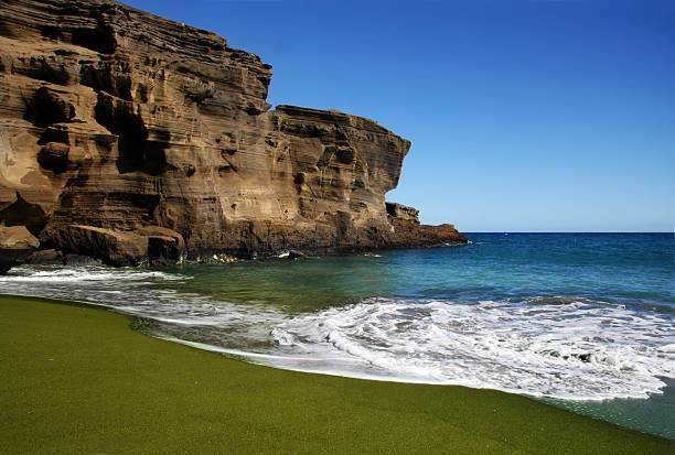 Green sand beach stock photo