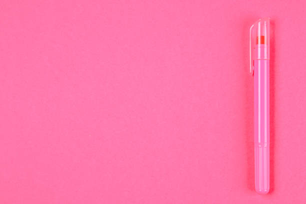 istock Pink felt-tip pen on a pink pastel background. Summer. Top view. Flat lay. Copy space. 964219540