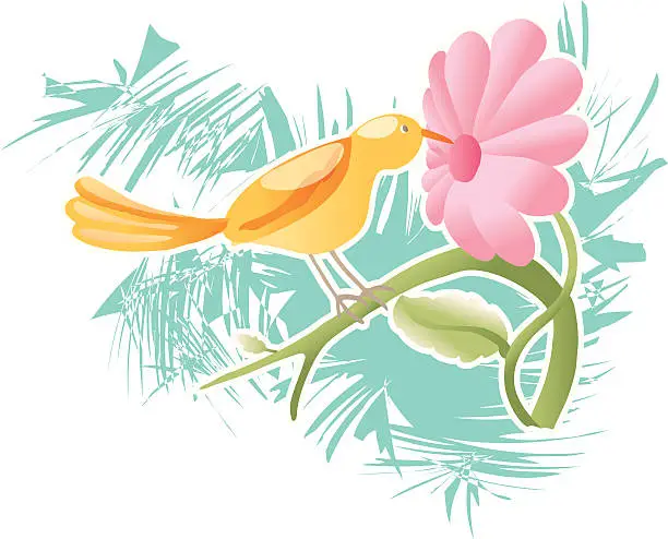 Vector illustration of Bird and Flower (Vector)