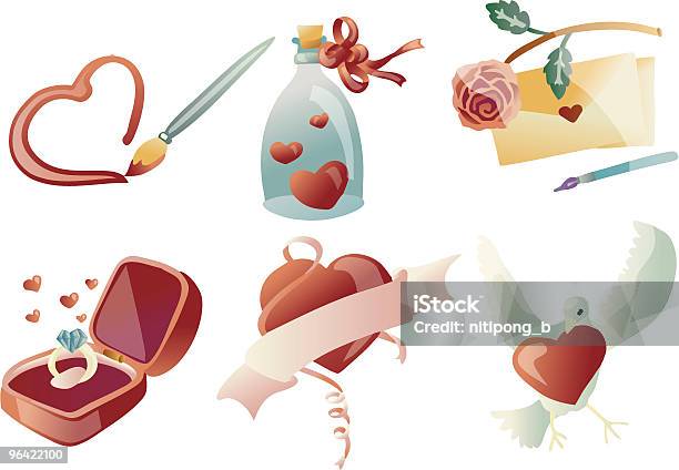 Ilustración de Valentine Iconos Clip Art Vector y más Vectores Libres de Derechos de Amarillo - Color - Amarillo - Color, Amor - Sentimiento, Carta de amor