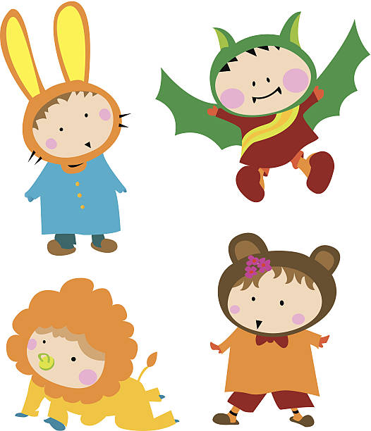 ilustraciones, imágenes clip art, dibujos animados e iconos de stock de linda kid disfraz - costume halloween lion baby