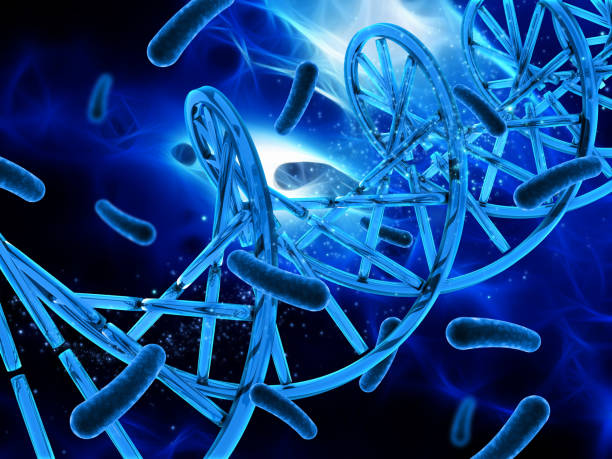 istock 3D medical background with DNA strand and virus cells 964222884