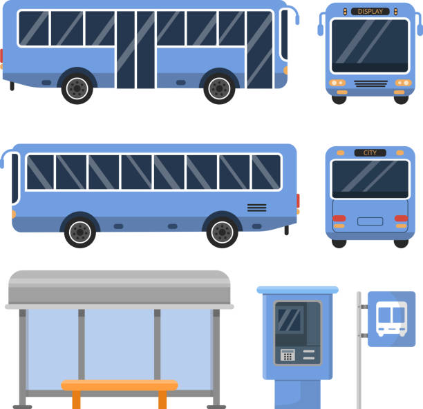 illustrations, cliparts, dessins animés et icônes de illustration de l’arrêt de bus. et divers points de vue des autobus - public transportation isolated mode of transport land vehicle