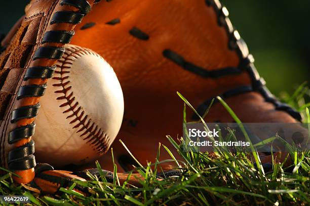 Baseball And Glove Closeup Stock Photo - Download Image Now - Number 1, Sports Field, Throwing