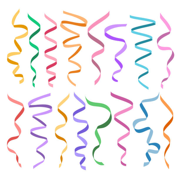 istock Set of different decorative serpentines, colorful ribbon collection, vector illustration 964227104