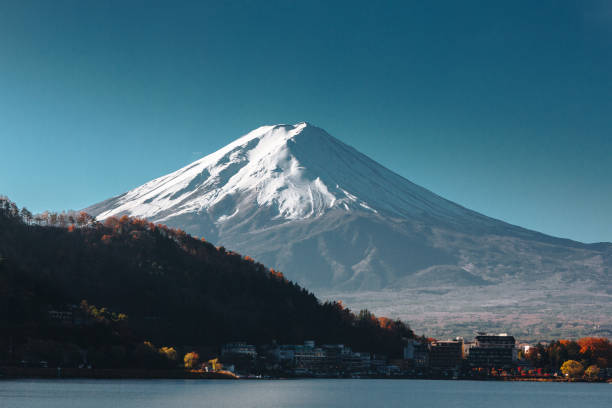 Fujisan, Mount Fuji is the highest mountain in Japan with autumn season stock photo