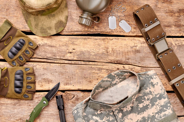 istock Military attributes items arrangement. 964237818