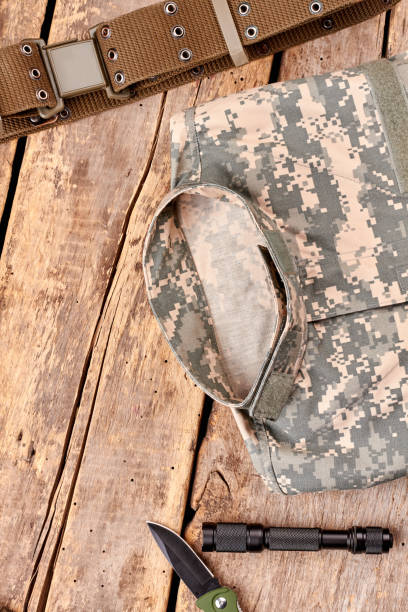 istock War soldier equipment flat lay. 964237880