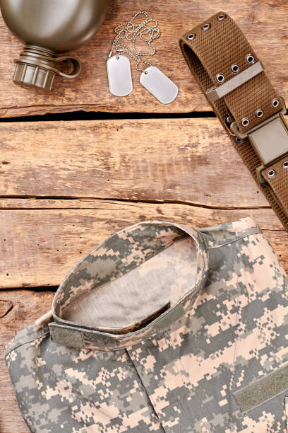 istock Items of army soldier flat lay. 964238018