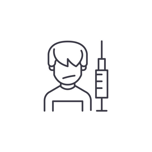 ilustrações, clipart, desenhos animados e ícones de conceito de ícone linear de injeção. sinal do vetor de injeção linha, símbolo, ilustração. - injeção insulina luva