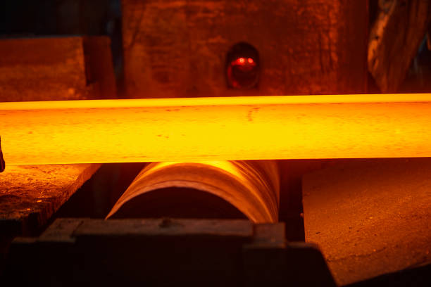 hot steel on conveyor in steel mill