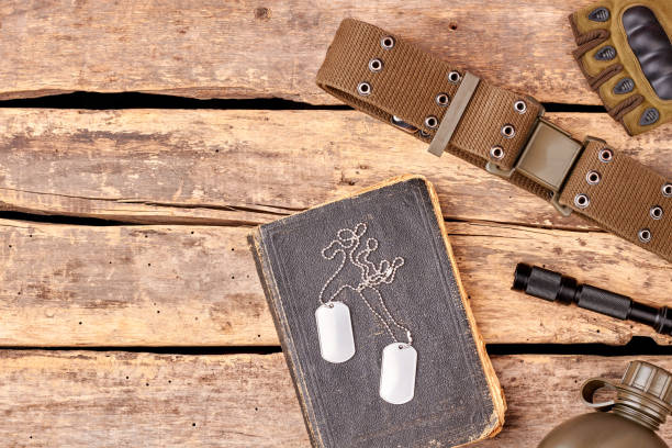 istock Military accessories and souvenirs, flat lay. 964250020