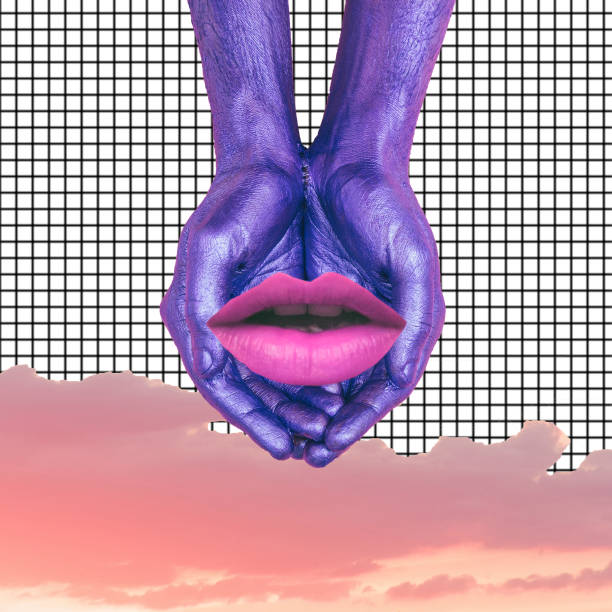 istock Purple hands holding a woman's lips 964255108