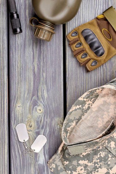 istock Soldiers belongins arrangement, flat lay. 964261918