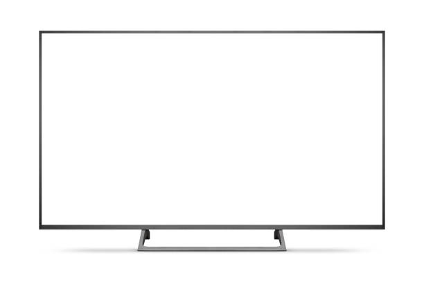 tv 4k flach-bildschirm lcd oder oled, plasma realistische darstellung, weiße leere hd monitor mockup. - wide screen stock-fotos und bilder