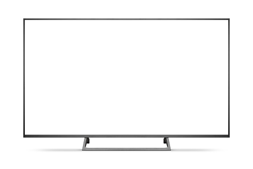 TV 4K flat screen lcd or oled, plasma realistic illustration, White blank HD monitor mockup, Modern video panel black flatscreen with clipping path