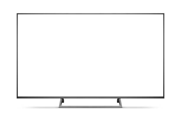 tv 4k flat screen lcd or oled, plasma realistic illustration, white blank hd monitor mockup. - plasma imagens e fotografias de stock