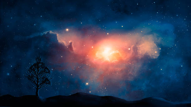 istock Space scene. Blue and orange nebula with planet land silhouette. https://nasa3d.arc.nasa.gov/detail/plu1rss1 964266218