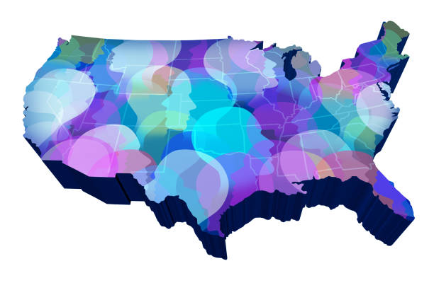 United States social media and american public networking data as the USA with a crowd of people as a 3D illustration isolated on white.