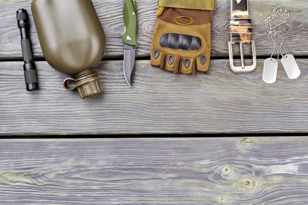 istock Flat Lay of army accessories. 964268356