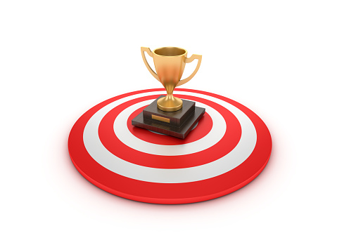 Target with Winner Trophy - White Background - 3D Rendering