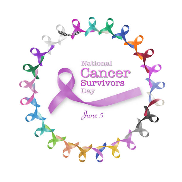 国立がん生存者日 6 月 5 日マルチ色とラベンダーの紫のリボン親切な腫瘍のすべての意識を高める - multi national ストックフォトと画像