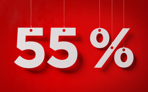 istock Sale Concept -White Fifty Five Percent Text With Strings Over Red Background 964296872