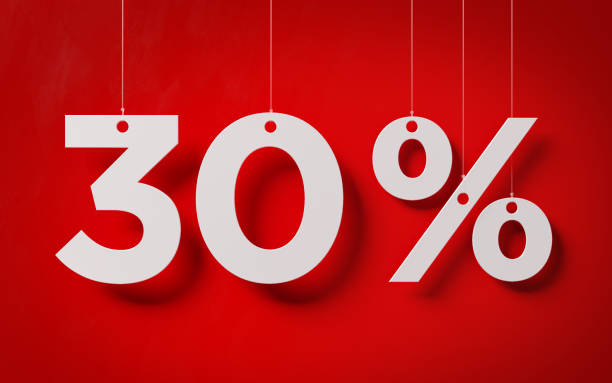 istock Sale Concept -White Thirty Percent Text With Strings Over Red Background 964297148