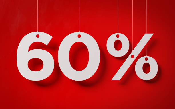 istock Sale Concept -White Sixty Percent Text With Strings Over Red Background 964297210