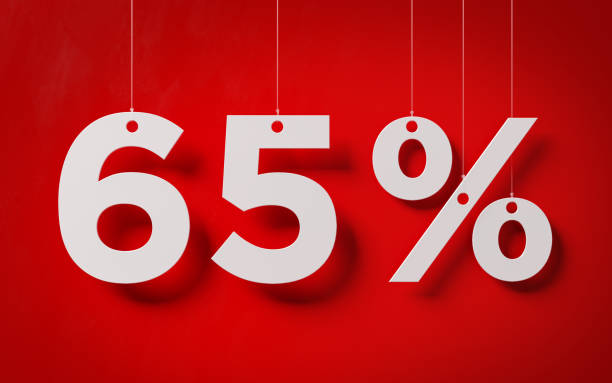 istock Sale Concept -White Sixty Five Percent Text With Strings Over Red Background 964297338