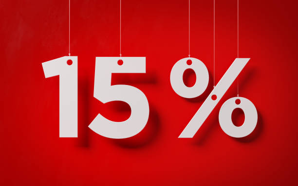 istock Sale Concept -White Fifteen Percent Text With Strings Over Red Background 964297616