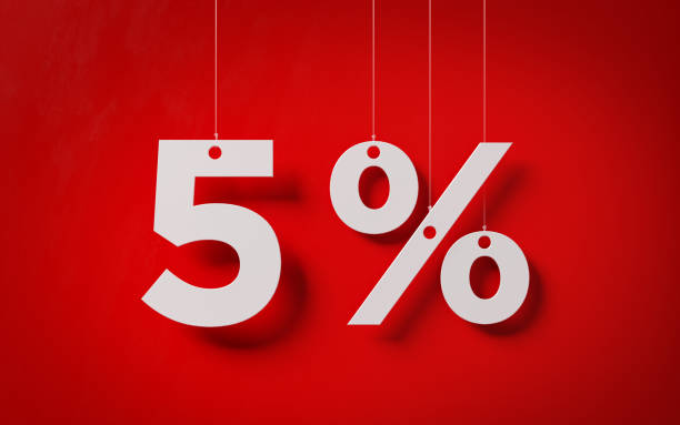 istock Sale Concept -White Five Percent Text With Strings Over Red Background 964297756