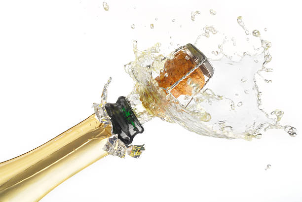 istock Cork popping out of champagne bottle on white background 96429863